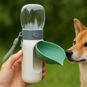 Foldable Dog Water Bottle Leakproof Compact Pet Travel Drinking Cup With Silicone Leaf Bowl For Outdoor Walking Hiking