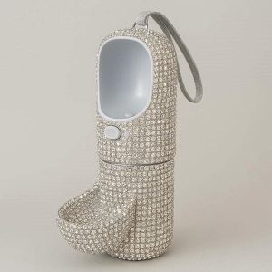 Bling Rhinestone Dog Water Bottle Sparkling Crystal Pet Travel Drinking Dispenser For Small Medium Dogs Luxury Walking Decor
