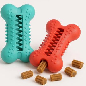 Dental Rubber Dog Toys Treat Dispensing Puppy Chew Toy For Teeth Cleaning Healthy Feeding Interactive Training Toy